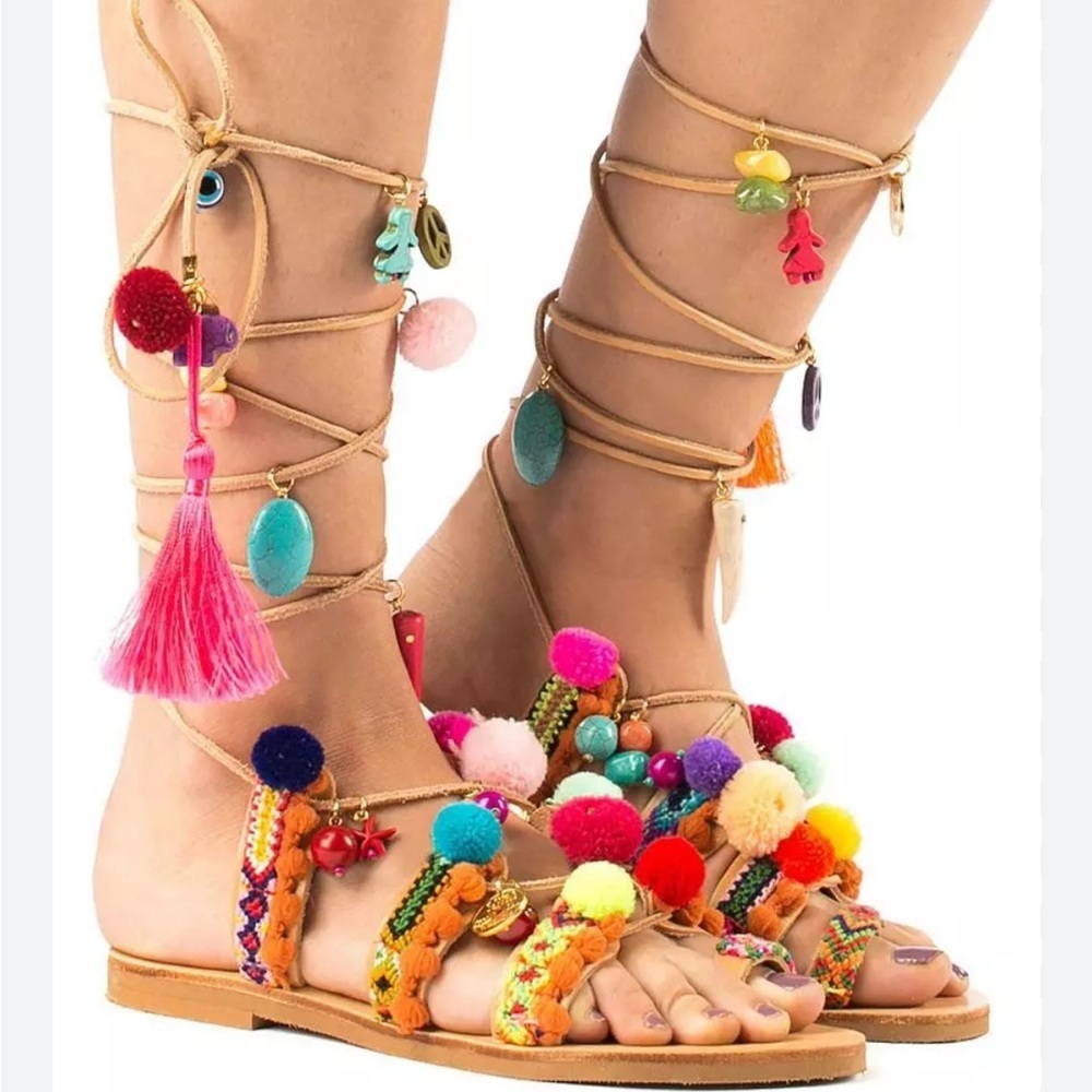 Anthropologie Elina Linardaki Penny Lane Gladiator Sandals Flats
